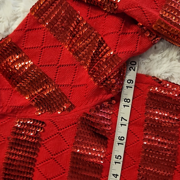 Berek Red Sequin Knit Cardigan Sweater Zip Front Long Sleeves Large - Picture 5 of 8